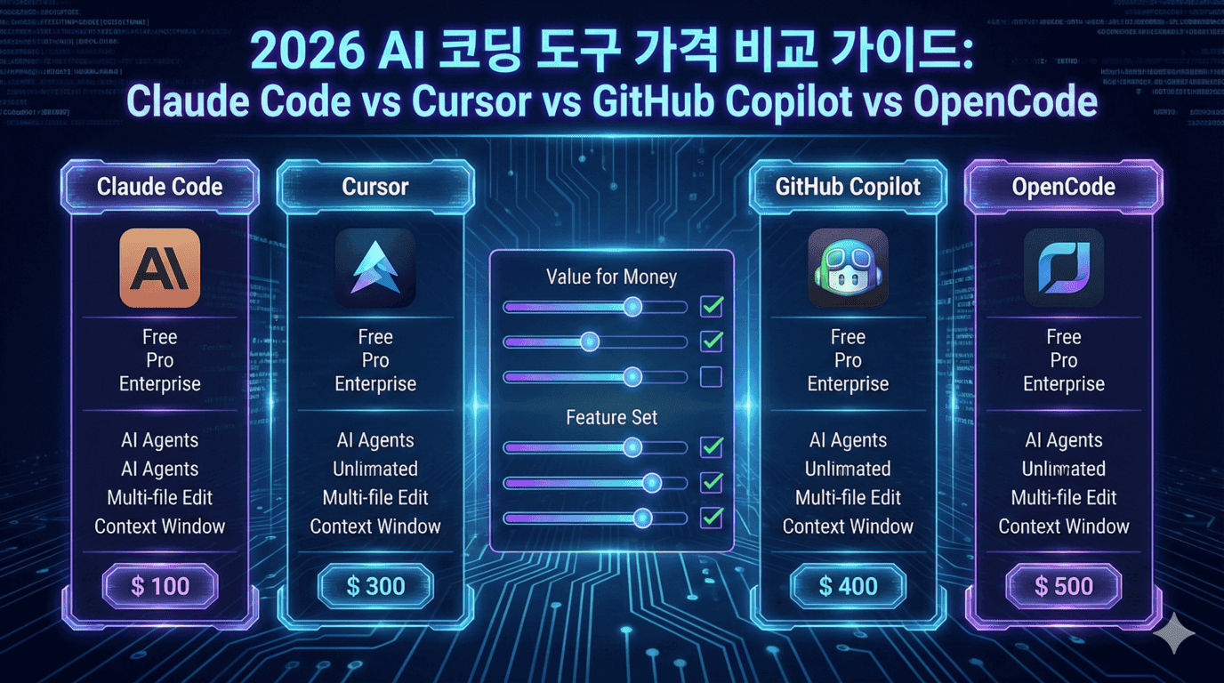2026 AI 코딩 도구 가격 비교 가이드: Claude Code vs Cursor vs GitHub Copilot vs OpenCode