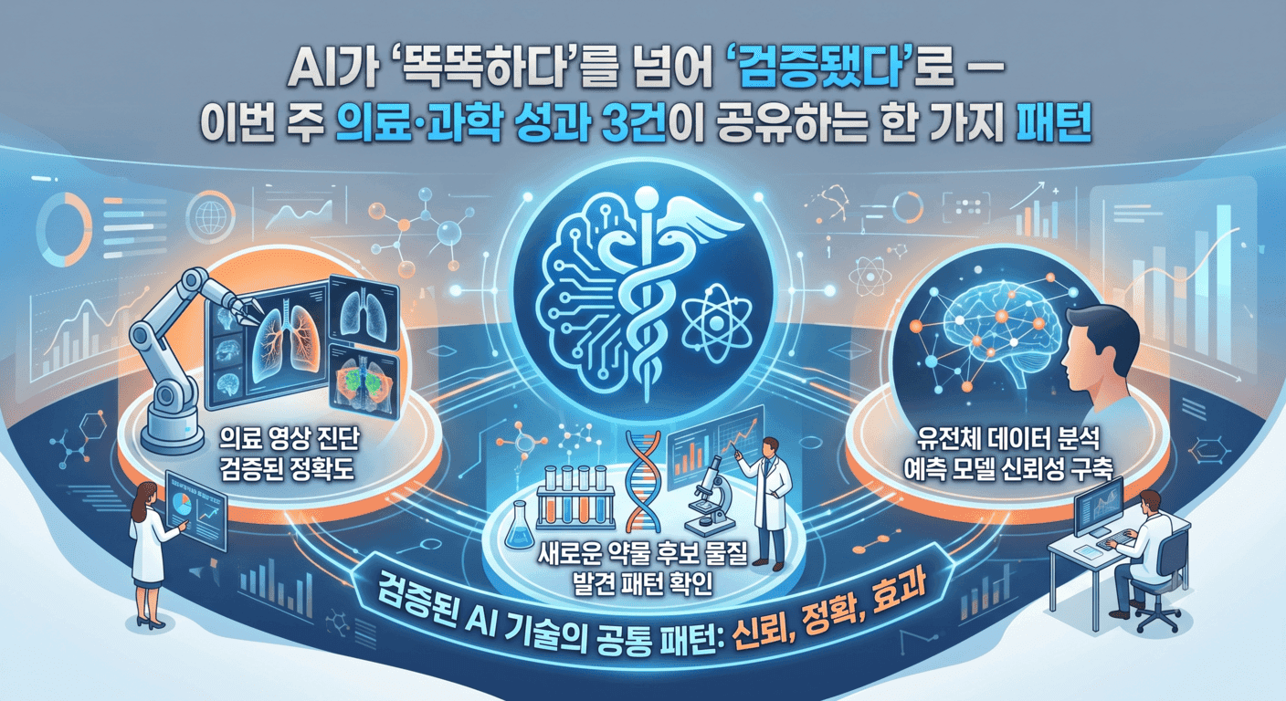 AI가 '똑똑하다'를 넘어 '검증됐다'로 — 이번 주 의료·과학 성과 3건이 공유하는 한 가지 패턴
