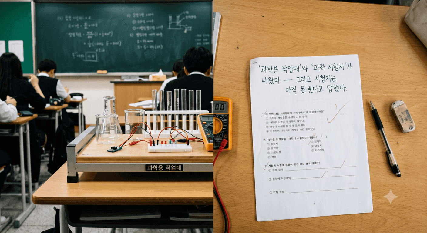 같은 주에 '과학용 작업대'와 '과학 시험지'가 나왔다 — 그리고 시험지는 아직 못 푼다고 답했다