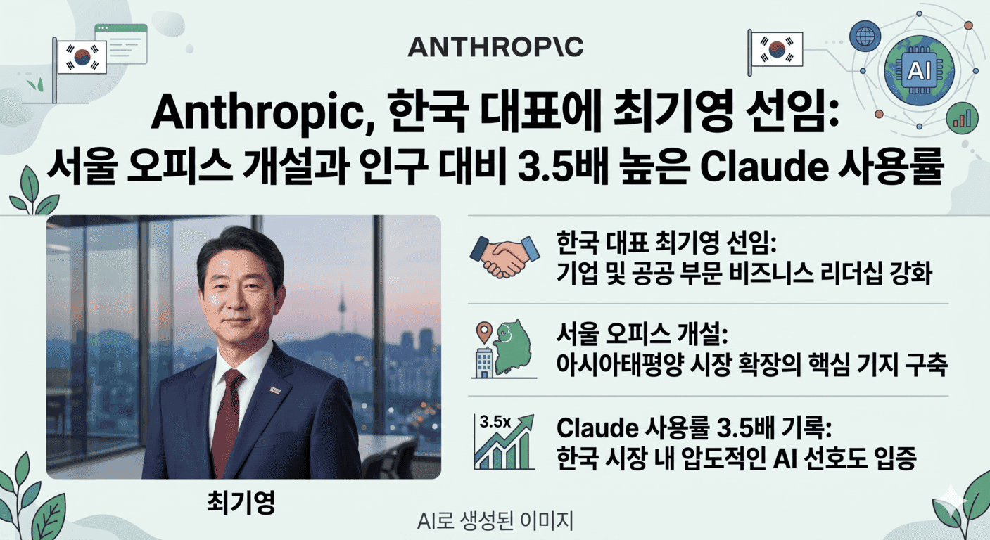 Anthropic, 한국 대표에 최기영 선임: 서울 오피스 개설과 인구 대비 3.5배 높은 Claude 사용률