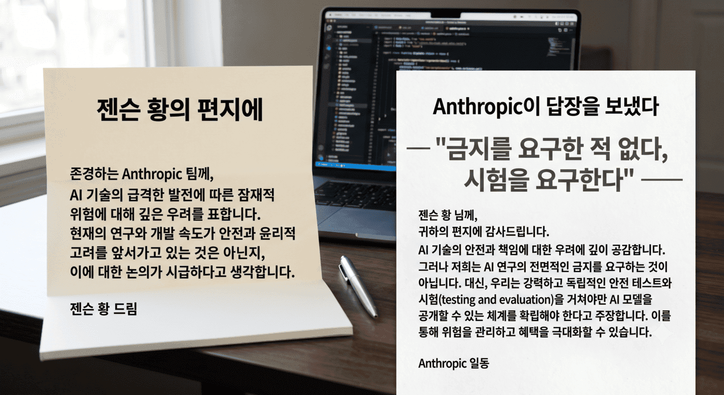 젠슨 황의 편지에 Anthropic이 답장을 보냈다 — "금지를 요구한 적 없다, 시험을 요구한다"