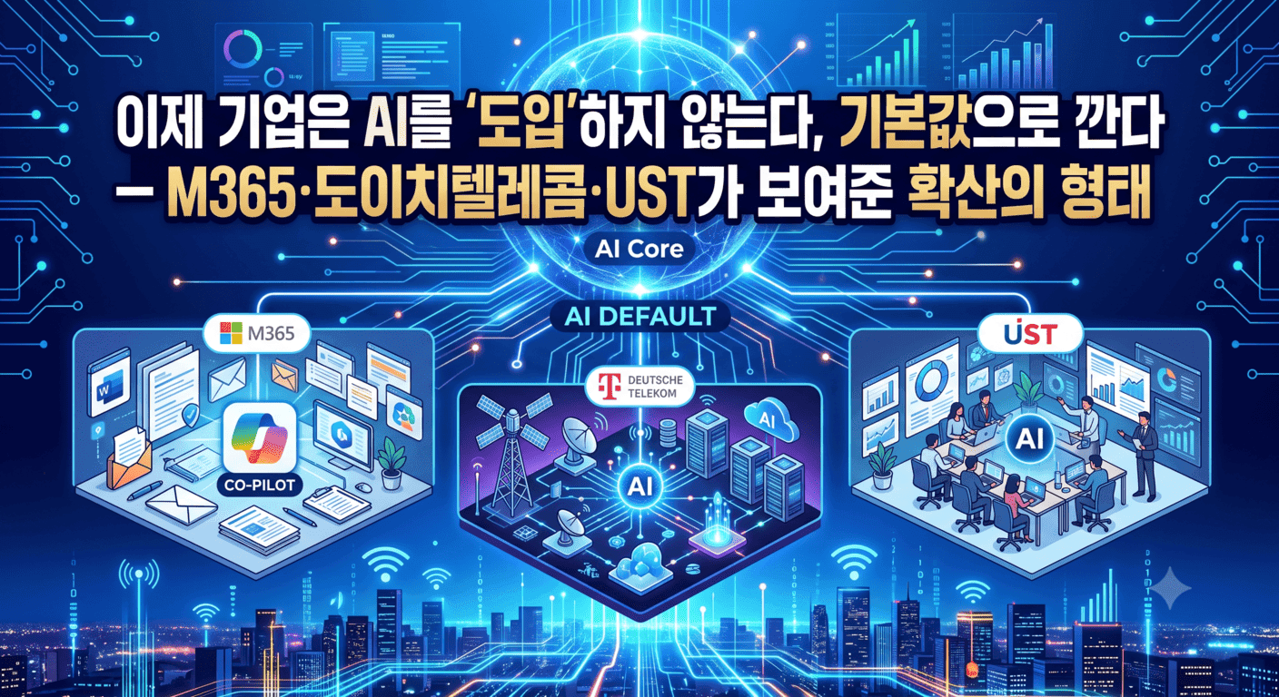 이제 기업은 AI를 '도입'하지 않는다, 기본값으로 깐다 — M365·도이치텔레콤·UST가 보여준 확산의 형태