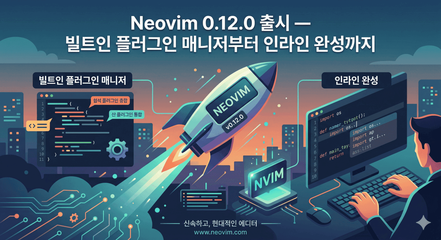 Neovim 0.12.0 출시 — 빌트인 플러그인 매니저부터 인라인 완성까지