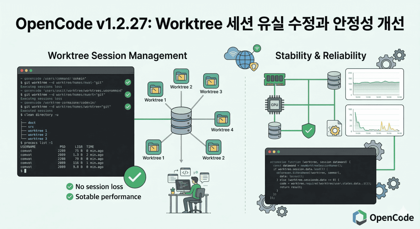 OpenCode v1.2.27: Worktree 세션 유실 수정과 안정성 개선