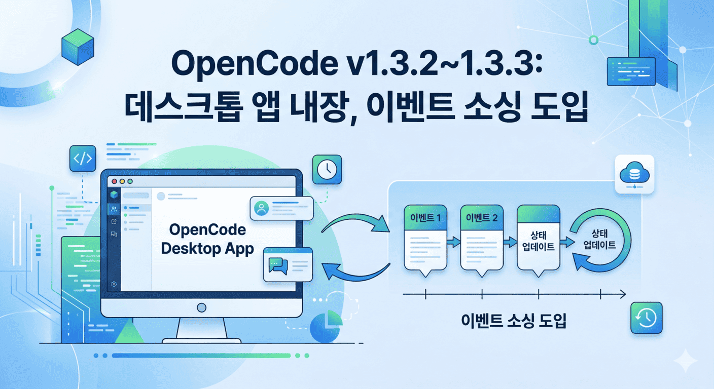 OpenCode v1.3.2~1.3.3: 데스크톱 앱 내장, 이벤트 소싱 도입