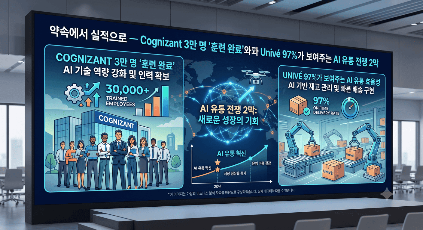 약속에서 실적으로 — Cognizant 3만 명 '훈련 완료'와 Univé 97%가 보여주는 AI 유통 전쟁 2막